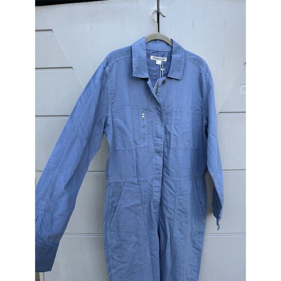 OUTERKNOWN Station Jumpsuit Womens Large Blue Long Sleeve One Piece Linen NEW - Picture 9 of 16